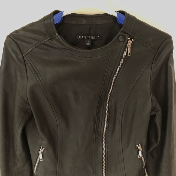 Lafayette 148 Black Leather Moto Jacket - Picture 8 of 16